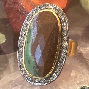 Chrysoprase diamond sterling silver ring